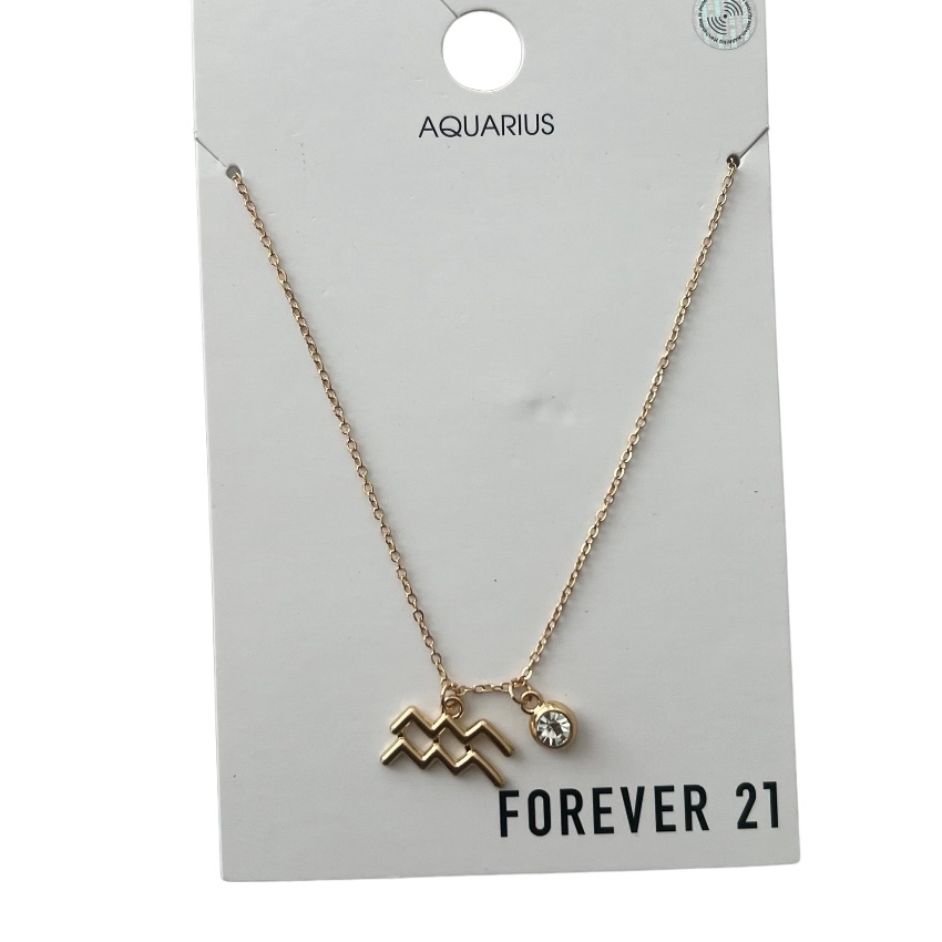 Forever 21 2 Piece Gold Colored Aquarius Zodiac Sign Pendant Necklace 5$